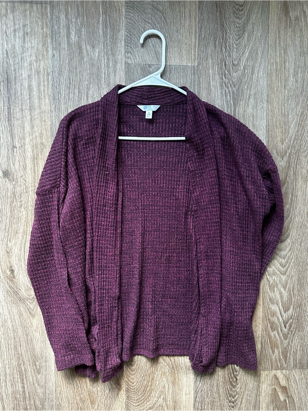Time and Tru Waffle Knit Cardigan Sweater Burgundy Plum Women’s Small Open Front